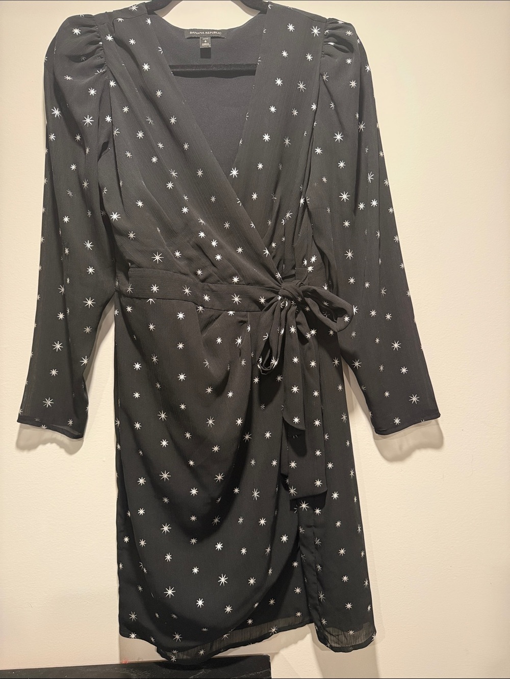 Banana Republic Black Star-Print Wrap Midi Dress